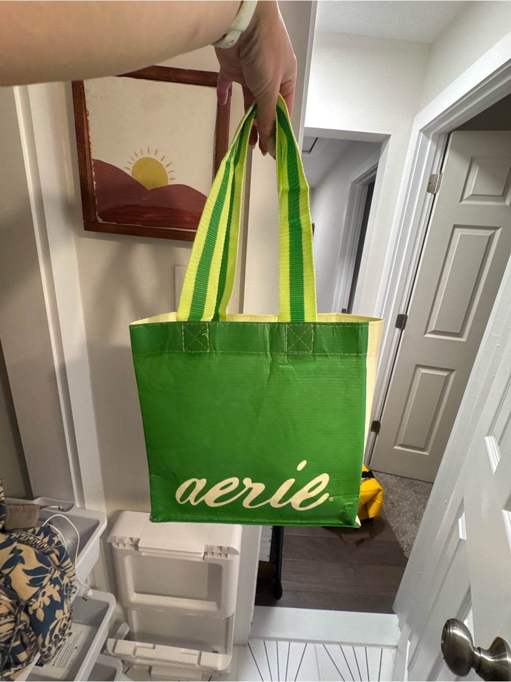 aerie Green Shopper Tote with Yellow Trim